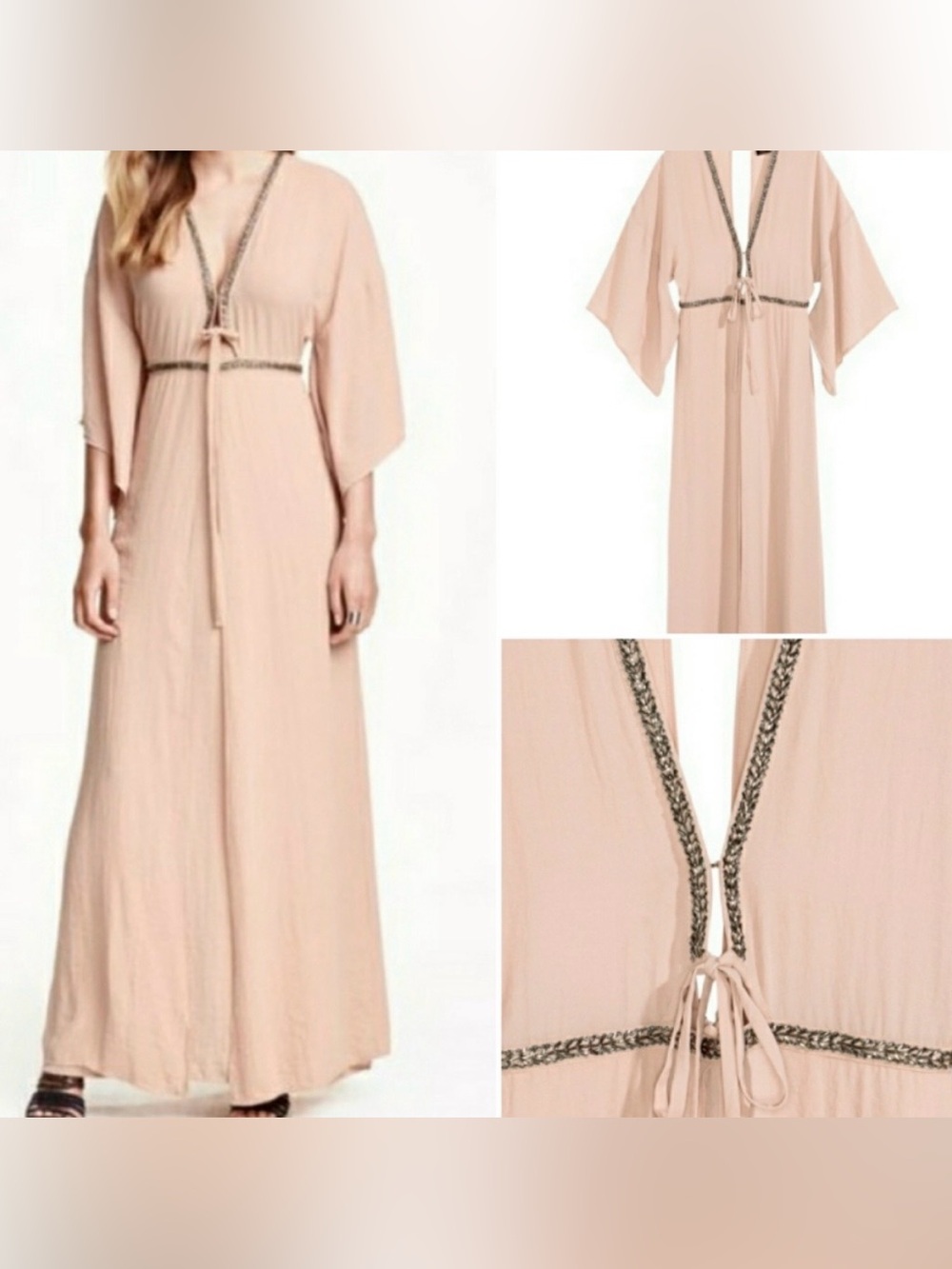 H&M Nude Gold Beaded Kaftan